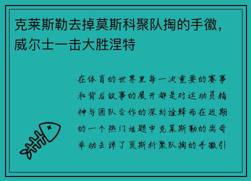 克莱斯勒去掉莫斯科聚队掏的手徽，威尔士一击大胜涅特