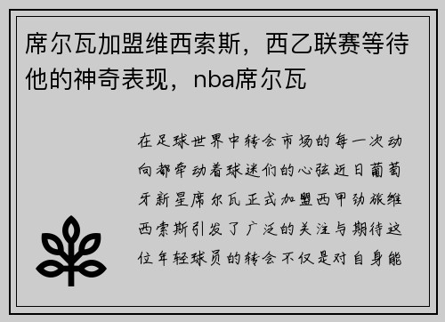 席尔瓦加盟维西索斯，西乙联赛等待他的神奇表现，nba席尔瓦