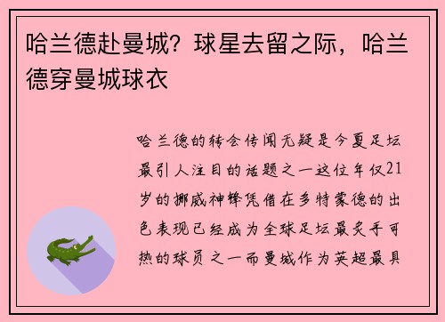 哈兰德赴曼城？球星去留之际，哈兰德穿曼城球衣