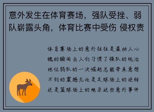 意外发生在体育赛场，强队受挫、弱队崭露头角，体育比赛中受伤 侵权责任分配原则
